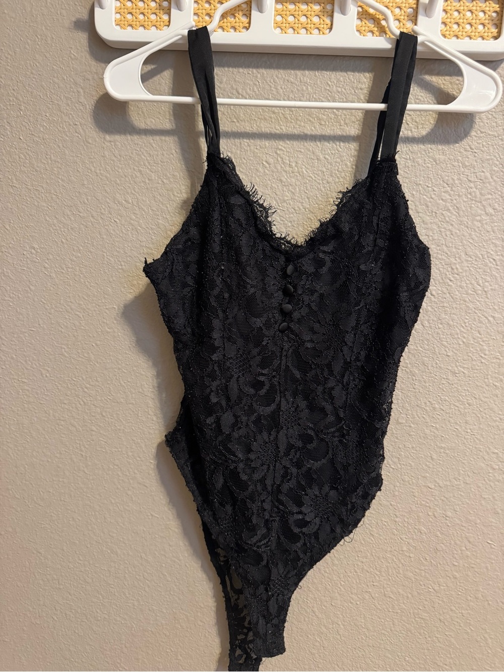 Black Lace Bodysuit with Delicate Buttons